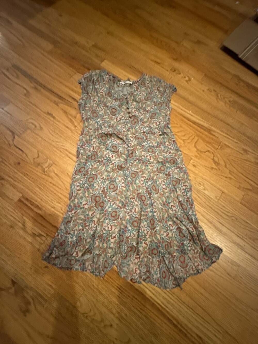 Nile Atelier Paisley Floral Print Button-Front Ruffle Hem Dress